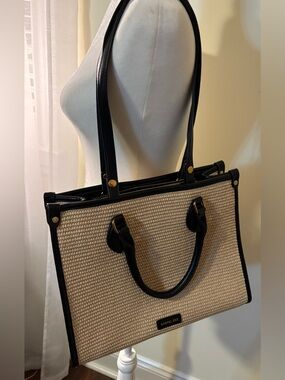 NWOT Rachel Zoe Woven Straw Tote Bag with Black Trim